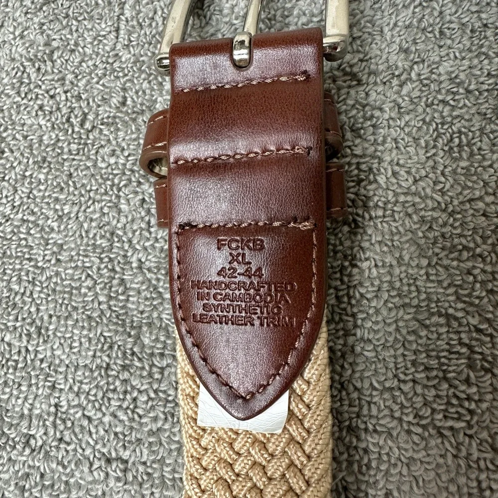 Tommy Hilfiger Mens Braided Stretch Belt Tan Brown XL 42-44 FCKB Handcrafted